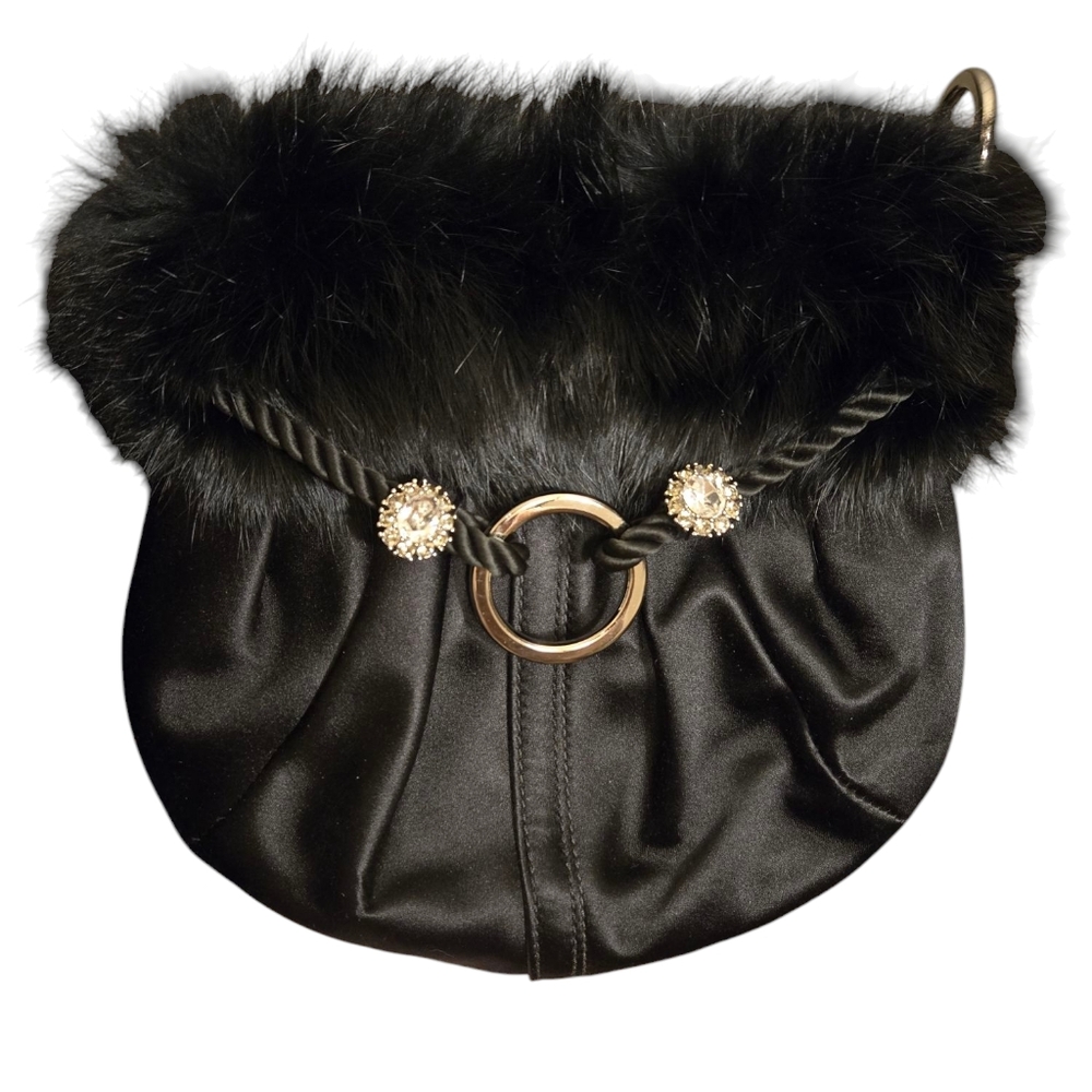 COACH LIMITED EDITION -  Black Rabbit Fur Satin Swarovski Evening Bag 3580 EUC